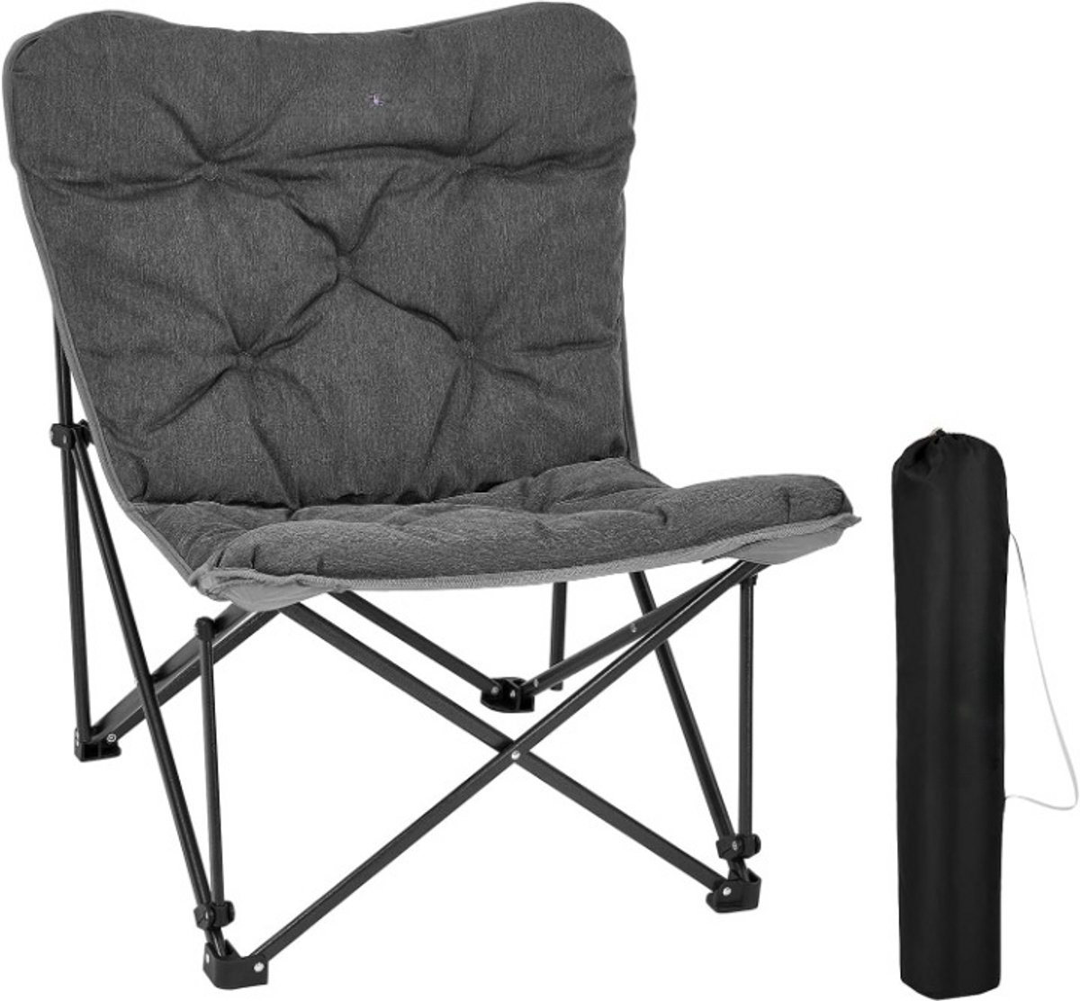 Campingstoel - Klapstoel - Relaxstoel - Inklapbaar - Opvouwbaar - Lichtgewicht - Hoge Rugleuning - Comfortabele Bekleding - met Tas - voor Camping - Tuin - Balkon - Strand - Buiten - XXL - 82x79x92 cm - Grijs