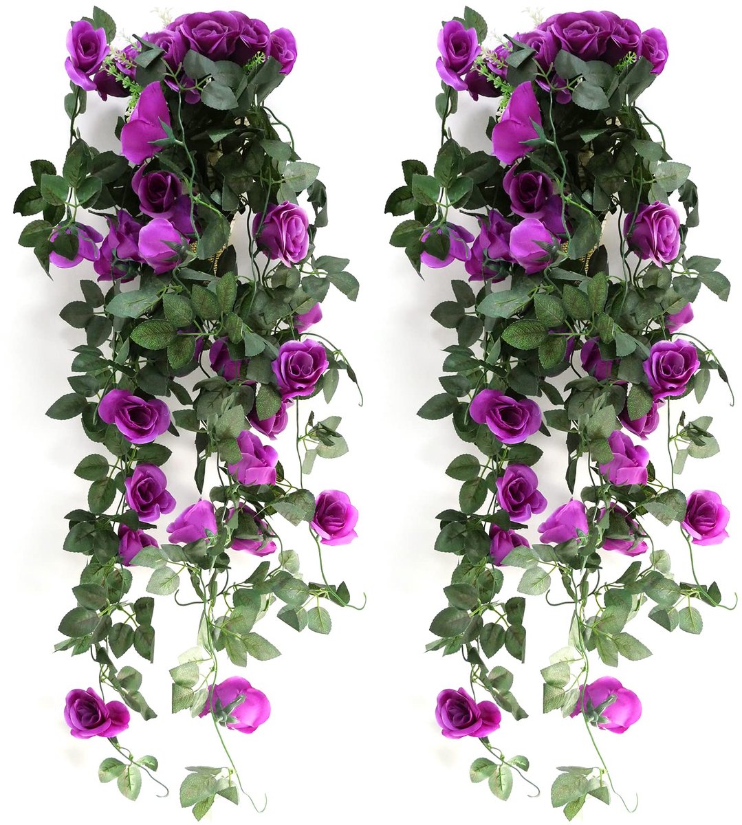 Unyqoos Hangende Kunstplanten Set – 2x Klimop met Paarse Bloemen – 90 cm – Voor Binnen en Buiten