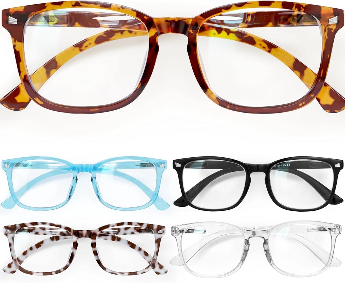 5-Pak Leesbrillen Blauw Licht Bescherming Unisex, UV-werende en Glare Readers met Veerhinge