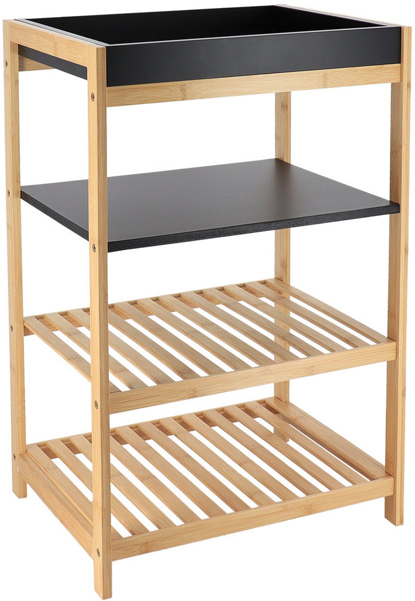 Tendance Opbergkast - hout / zwart - 4 planken - 70 x 43 x 33 cm - badkamer