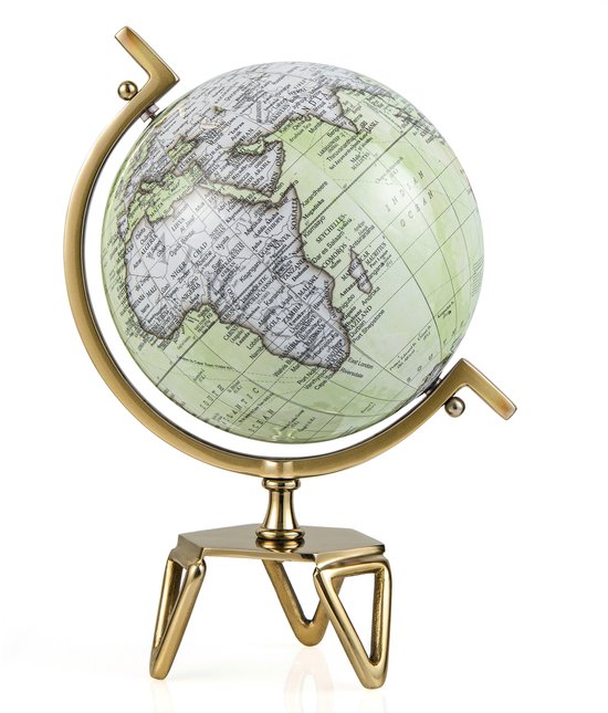 COSTWAY 25,5 cm antieke wereldbol, wereldbol voor scholieren, 360 graden draaibaar, wereldbol met gouden metalen voet, in het Engels, geografisch pedagogisch, voor klaslokaal, thuis, kantoor