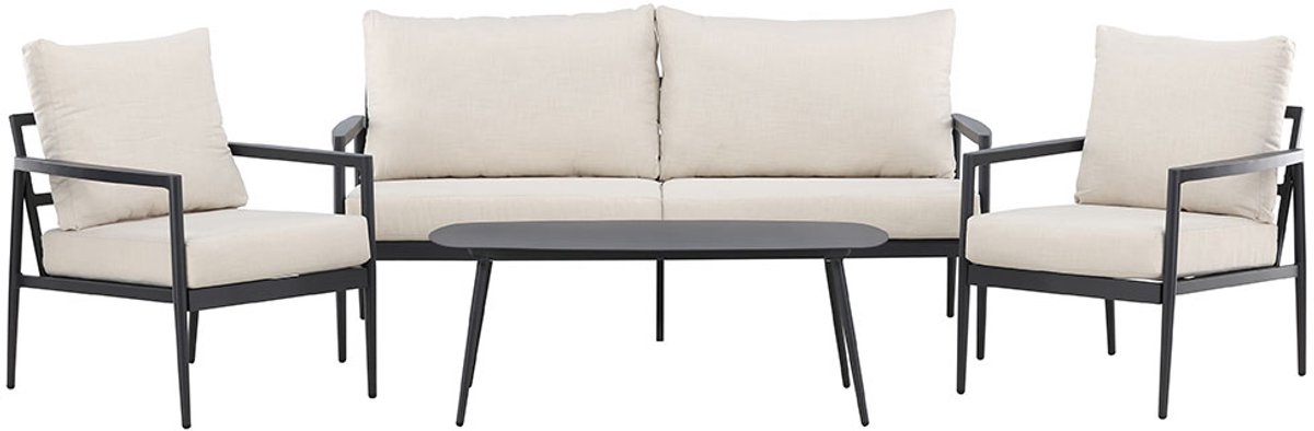 Taromina lounge set 1 bank, 2 stoelen, 1 salontafel zwart.