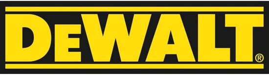 DEWALT logo op een zwart-gele achtergrond.