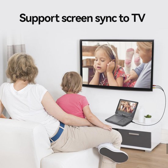 Lecteur DVD portable avec Bluetooth et écran rotatif de 10,5 pouces pour enfants