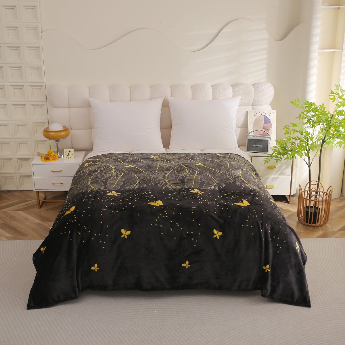 My Ninki ® Pluizige Warme Winterdeken met Gouden Vlinders voor Slaapkamer en Woonkamer Decoratie