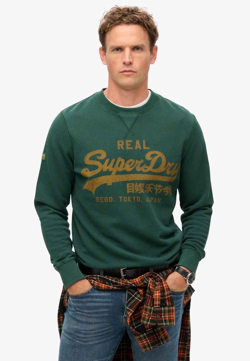 Superdry Sweatshirt met klassiek vintage logoprint Heren Truien Groen