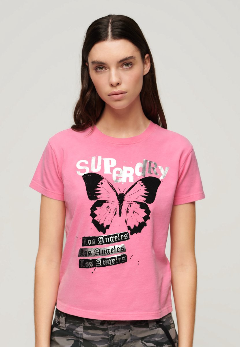 Superdry Lo-fi Rock T-shirt met grafische print Dames T-shirts Roze