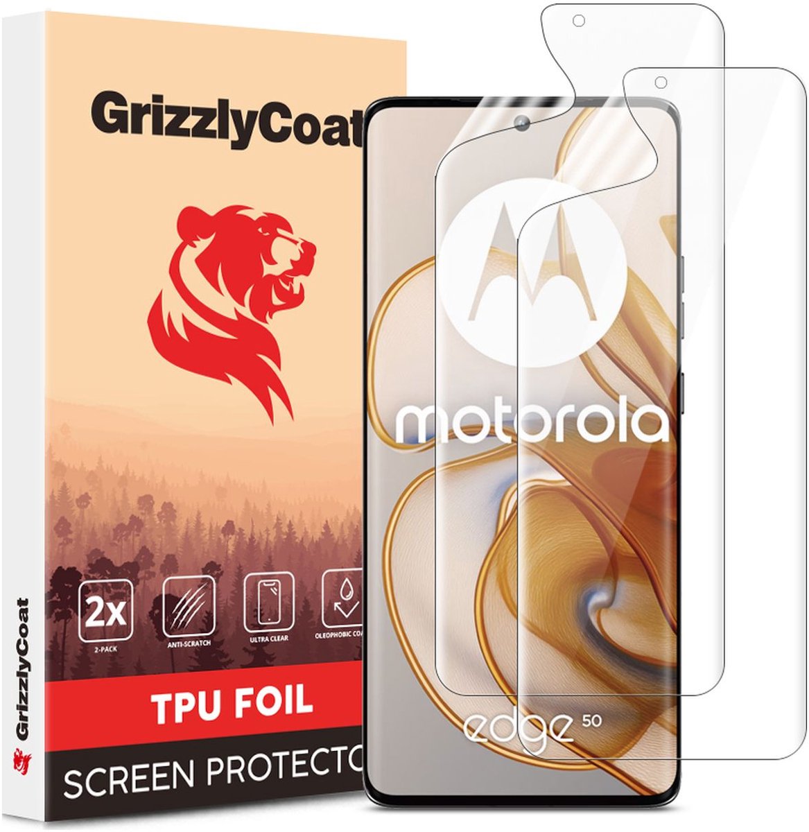 GrizzlyCoat Screenprotector geschikt voor Motorola Edge 50 Hydrogel TPU | GrizzlyCoat Screenprotector - Case Friendly (2-Pack)