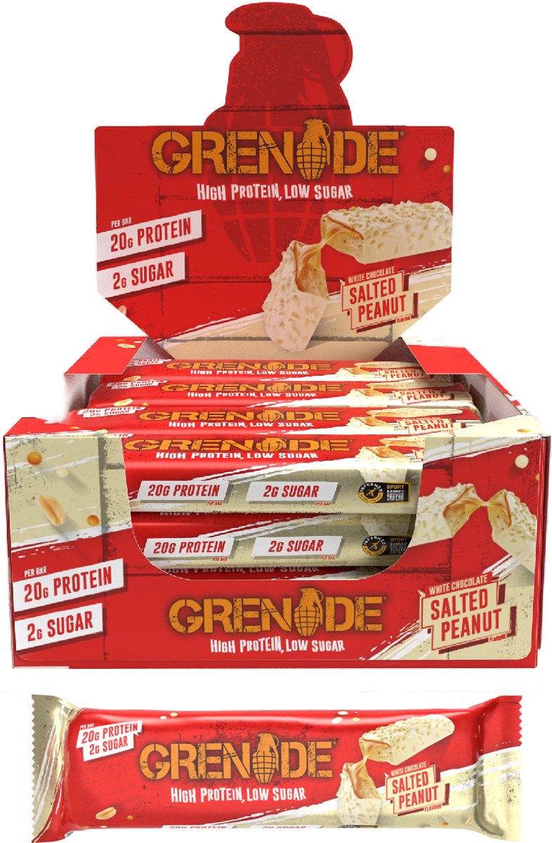 Goedkoopste Grenade Protein Bar White Chocolate Salted Peanut 20g Protein - Doos 12x 60g - 720g - Eiwitrepen voor Twee Weken - Eiwitten voor Spieren - Sportvoeding - Tussendoortjes
