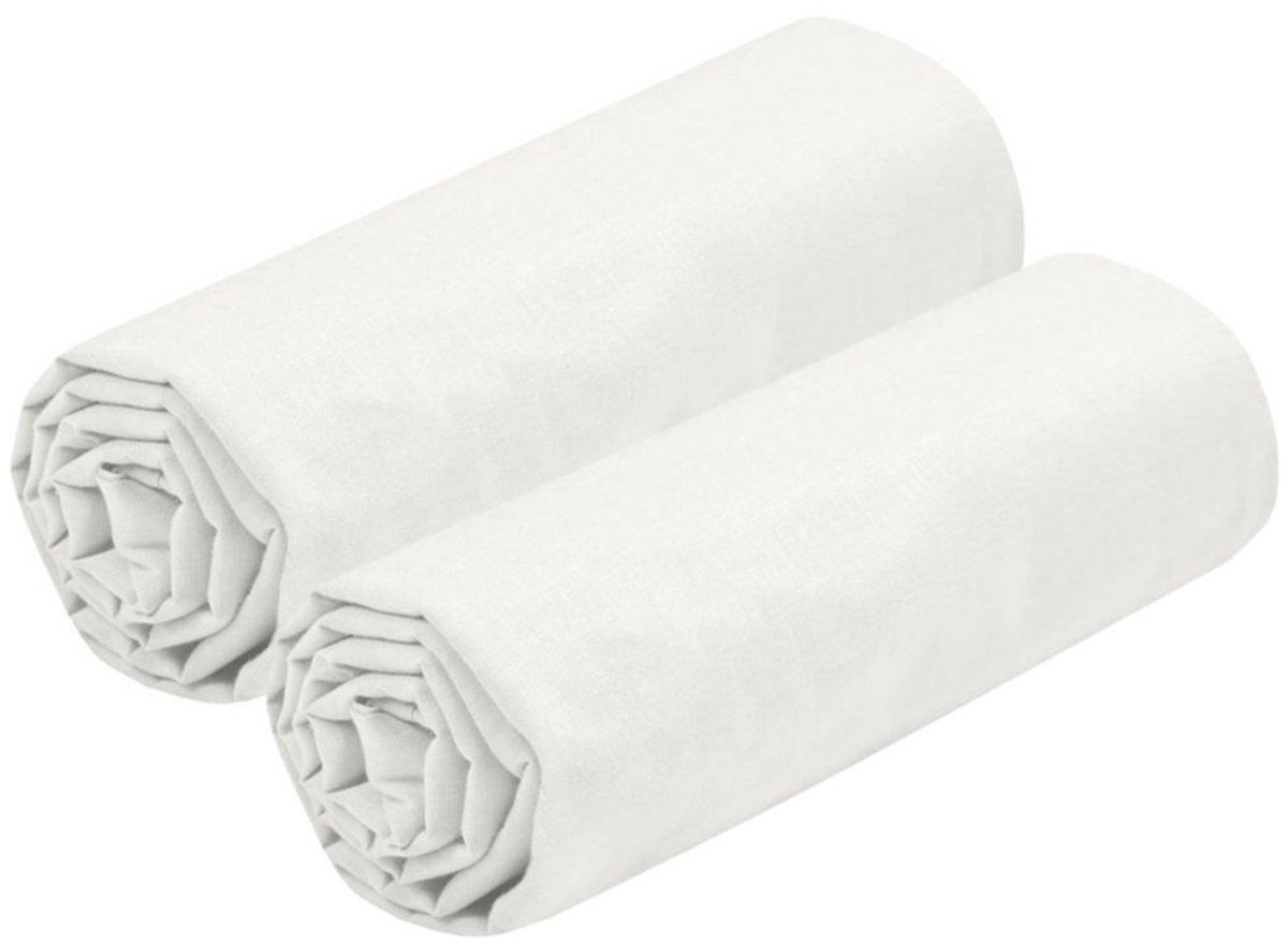 Stof Textiles Hoeslaken Eden - 2x - 2-persoons - 180 x 200 cm - ivoorwit - hotelkwaliteit - ademend katoen - 30 cm matrasdikte