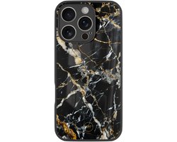 Hoesje geschikt voor iPhone 16 Pro - Black marble elegance - Luxe Hard Case - Marmer - Zwart - Mooie Telefoonhoesjes