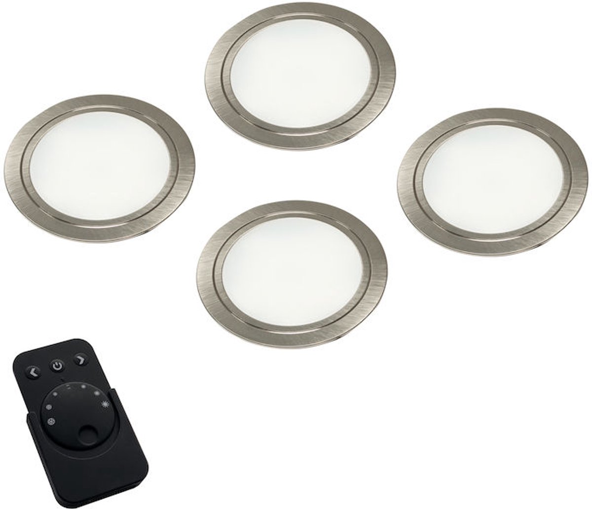 Chip Emotion Led set van 4 spots met dimmer onderbouw 12V/30W RVS look