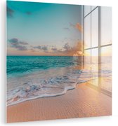 Peinture sur verre - Photo sur verre - Plage - Soleil - Nuages - Mer - Été - Verre acrylique - Décoration murale - Peinture de plage - Peinture sur Glas - 90x90 cm - Peintures de salon