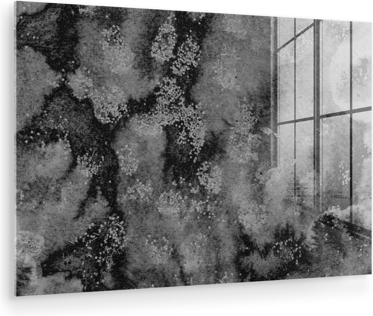 ® Glasschilderij 120x80 cm - Schilderij acrylglas - Beton - Verf - Zwart - Foto op glas - Muurdecoratie woonkamer - Wanddecoratie slaapkamer - Schilderijen