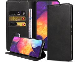 Smartphonica Samsung Galaxy A50 kunstleren hoesje met magnetische sluiting en pashouders book case - zwart geschikt voor Samsung Galaxy A50