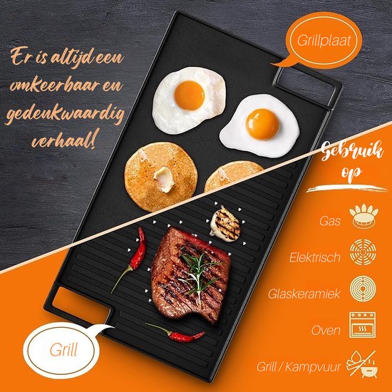 Nutrichef Grillplaat – Gietijzeren Ribbelplaat- Vlakke