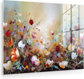 Peinture sur verre fleurs - Art - Nature - Peinture à l'huile - Photo sur verre - Décoration de chambre - Peinture sur verre - Peintures de salon - 80x60 cm - Plaque de verre - Décoration murale - Décoration murale - Chambre