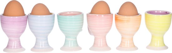 Bellatio Design Coquetiers Soft Pastel - lot de 6 - multi couleurs - céramique - 7 x 5 cm - pour petit déjeuner/brunch/Pâques