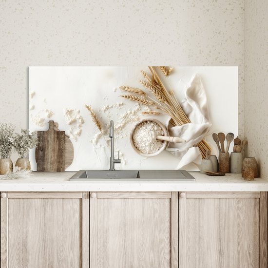 Crédence de Cuisinière en Aluminium 100x50 cm - Fleur - Bois - Blé - Écran Pare-éclaboussures pour Plaque de Cuisson - Protection Murale