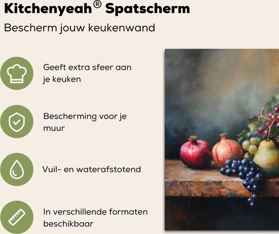 Crédence de Cuisinière en Aluminium 60x40 cm - Rustique - Nature morte - Fruits - Écran Pare-éclaboussures pour Plaque de Cuisson - Protection Murale