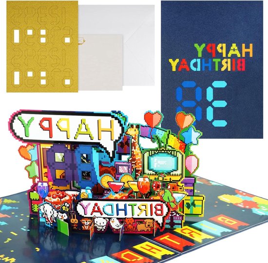 Etiket, Sticker, Happy Birthday (4 stuks) | Hobbyshop Daantje