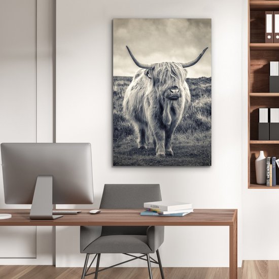 Tableau aluminium 60x90 cm - Décoration murale métal - Highlander écossais - Animaux - Nuages ​​- Vache - Nature - Décoration murale métal salon - Décoration industrielle - Photo sur dibond - Accessoires industriels chambre