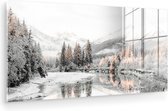 MuchoWow® Tableau sur verre 120x60 cm - Tableau sur verre acrylique - Nature - Hiver - Arbres - Montagnes - Neige - Photo sur verre - Décoration murale salon - Décoration murale chambre - Peintures