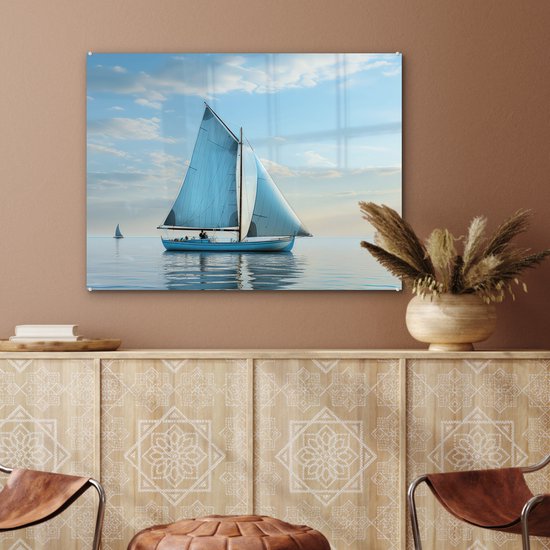 MuchoWow® Tableau sur verre 80x60 cm - Tableau sur verre acrylique - Voilier - Lac - Water - Maritime - Nature - Photo sur verre - Décoration murale salon - Décoration murale chambre - Peintures