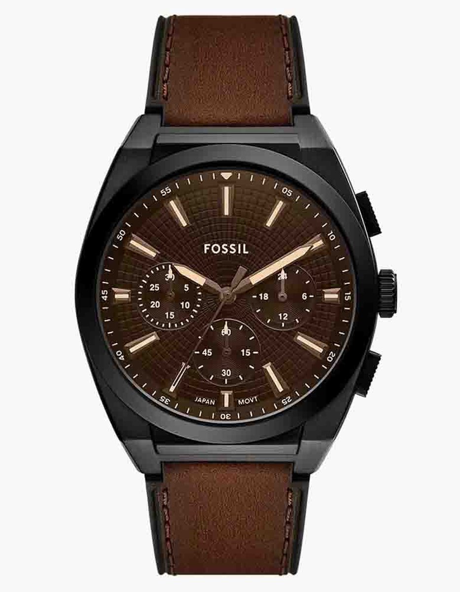 Fossil Everett FS6108 Horloge - Leer - Bruin - Ø 44 mm