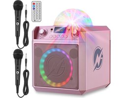N-GEAR Block Party 602 XL - Karaoke set met 2 Microfoons - Bluetooth speaker draadloos - Partybox met Verlichting - Space Pink