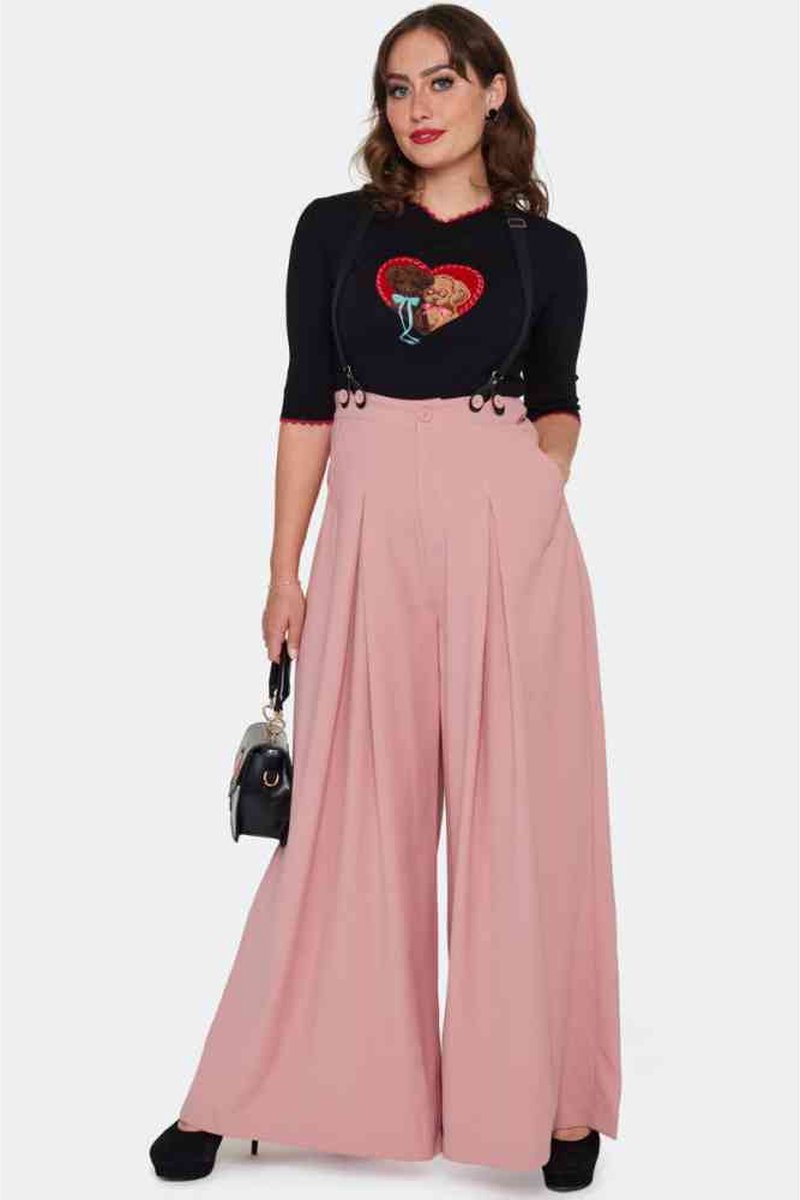 Voodoo Vixen - Suspenders Trousers Mauve Wijde broek - XS - Roze