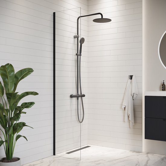 Foto: Badplaats douchewand florida 40 x 200 cm zwart inloopdouche 8 mm veiligheidsglas