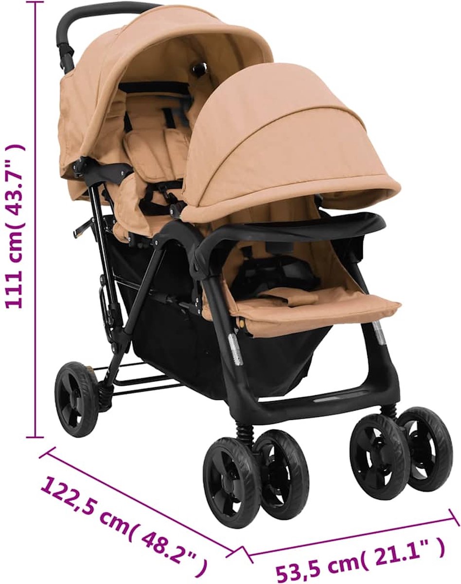 Haba Trading Tandem Tweelingkinderwagen Staal Taupe - afbeelding 3