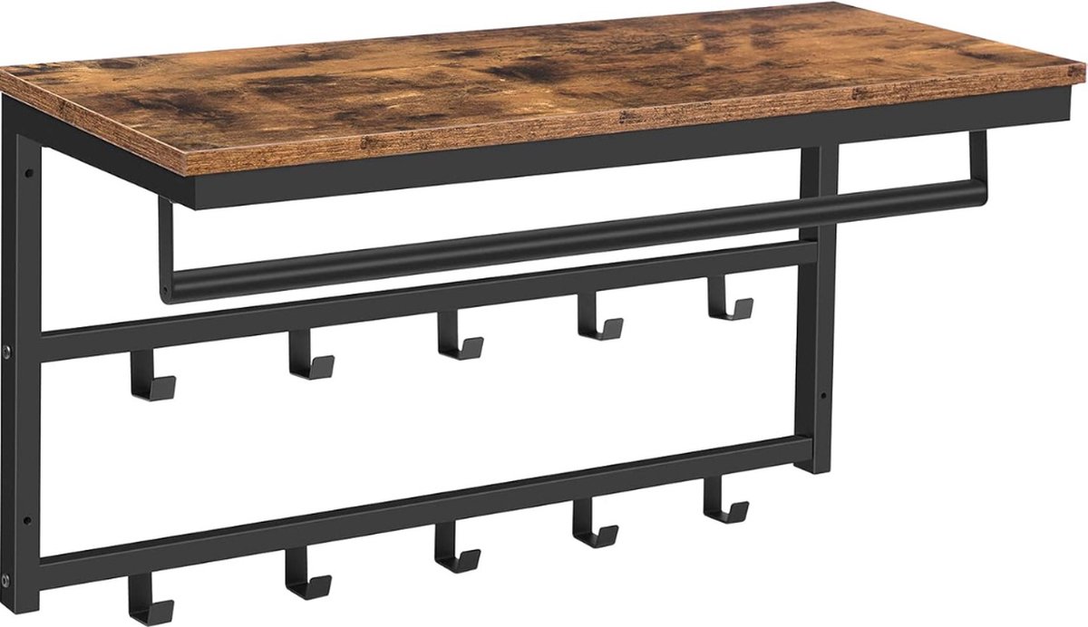 VELTRR® Wandkapstok met Hoedenplank - Kapstok - Wandplank - Zwart met Vintage Bruin