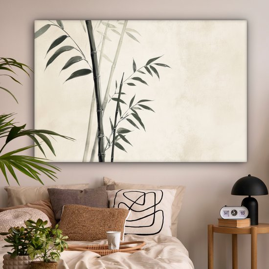 Tableau sur toile 180x120 cm - Décoration murale Japandi - Bamboe - Beige - Décoration murale salon - Décoration chambre - Accessoires chambre - Peintures sur toile