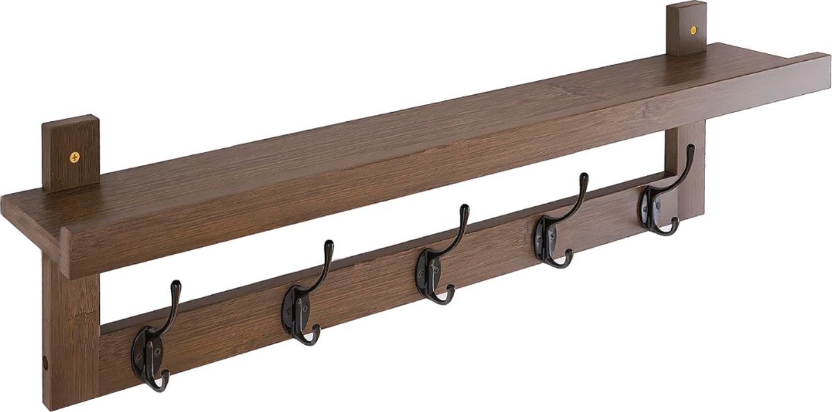 VELTRR® Wandkapstok met Hoedenplank - Kapstok - Wandplank - Walnoot