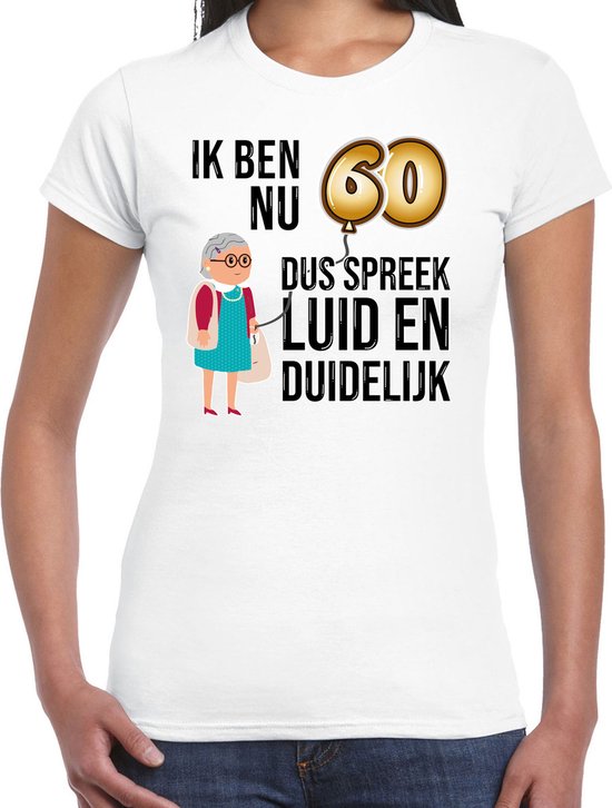 T-shirt cadeau Bellatio Decorations pour femme - 60 ans - blanc - fort et clair - fête d'anniversaire XS