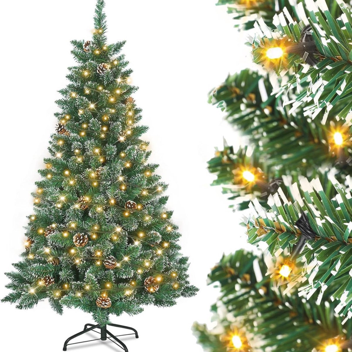 Kunstkerstboom 180 cm met Verlichting en Sneeuweffect - Led Kerstboom met Decoratieve Lichtketting