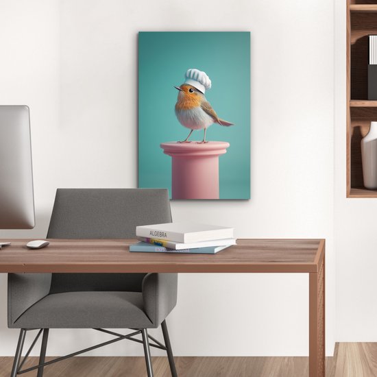 Tableau aluminium 40x60 cm - Décoration murale métal - Rouge-gorge - Vogel - Toque de chef - Plinthe - Décoration murale métal salon - Décoration industrielle - Photo sur dibond - Accessoires industriels chambre