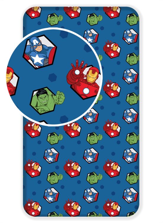 Marvel Avengers Hoeslaken - Eenpersoons - 90 x 200 cm - Blauw