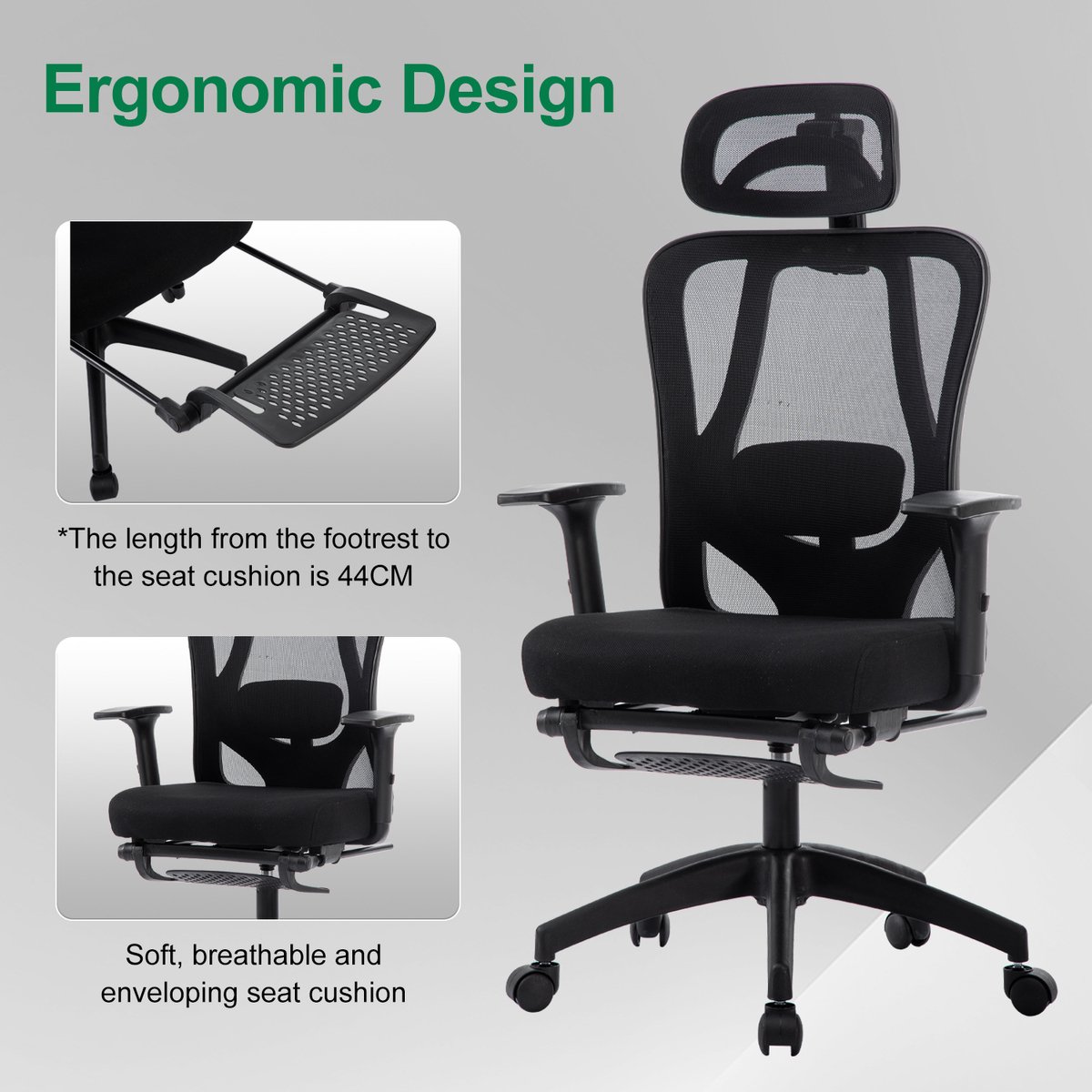 Ergonomische Bureaustoel - Bureaustoelen voor volwassenen - zwart thumbnail 5