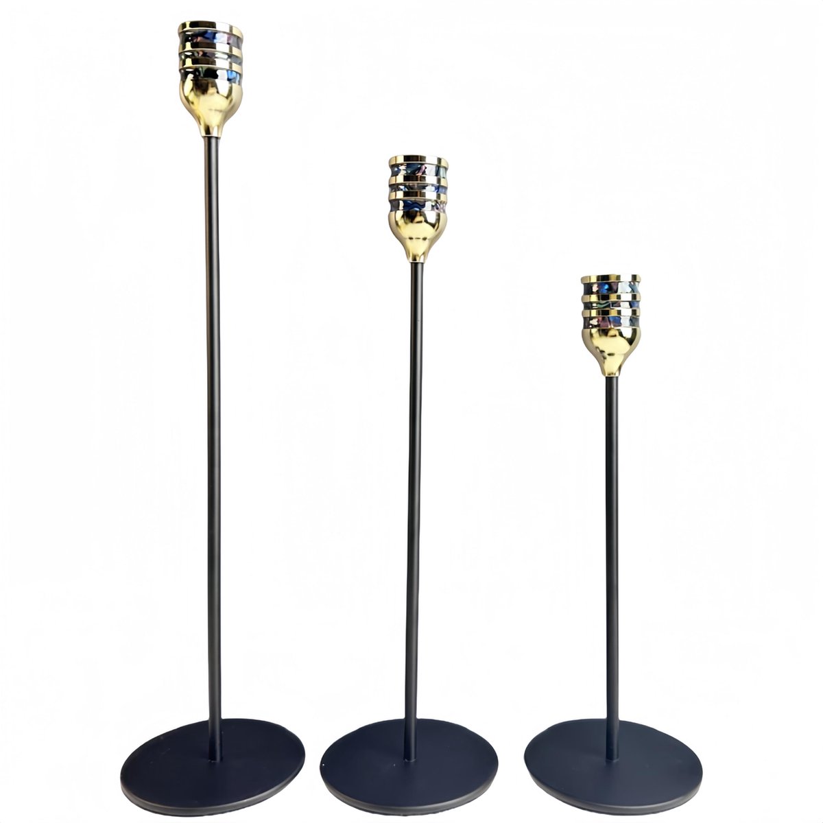 La'Moussawi ® Klassieke Gouden Kandelaar Set van 3 in Verschillende Hoogtes voor Elegant Interieur