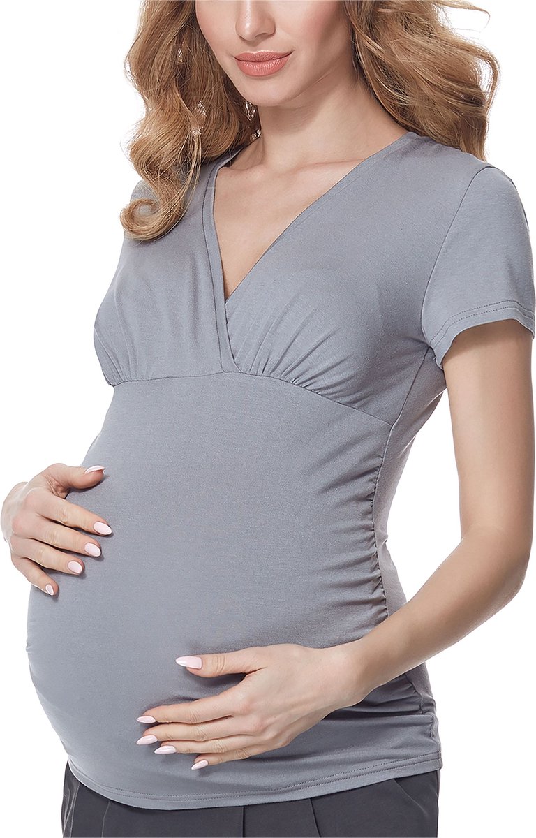 Bellivalini Dames Positie - Shirt Met Borstvoedingsfunctie – Grijs – M - BLV-BLV50-123-BL