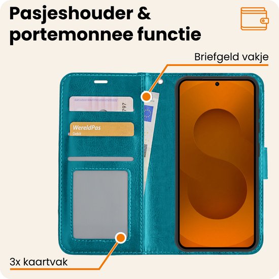 Étui pour Samsung S25 Plus Bookcase à rabat avec protection d'écran - Étui pour Samsung Galaxy S25 Plus Étui à rabat - Turquoise