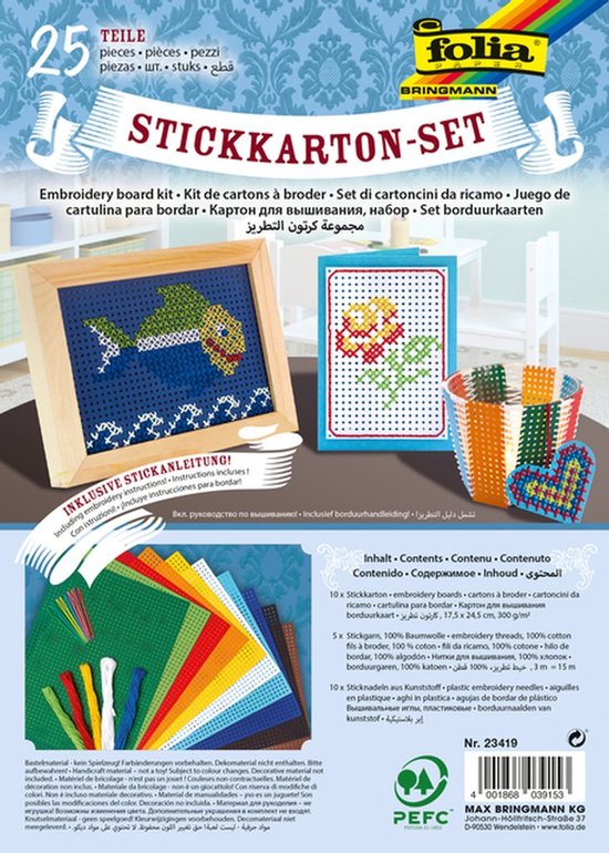 Folia borduurkarton set - creatieve borduurkit 25-delig multicolor.