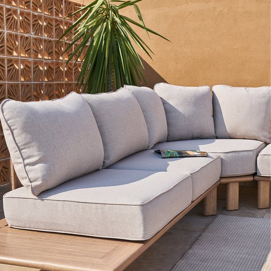 AXI Avery Salon de Jardin, angle, table basse, aspect bois, beige – Salon de jardin avec table - Structure en aluminium thermolaqué - 5 personnes