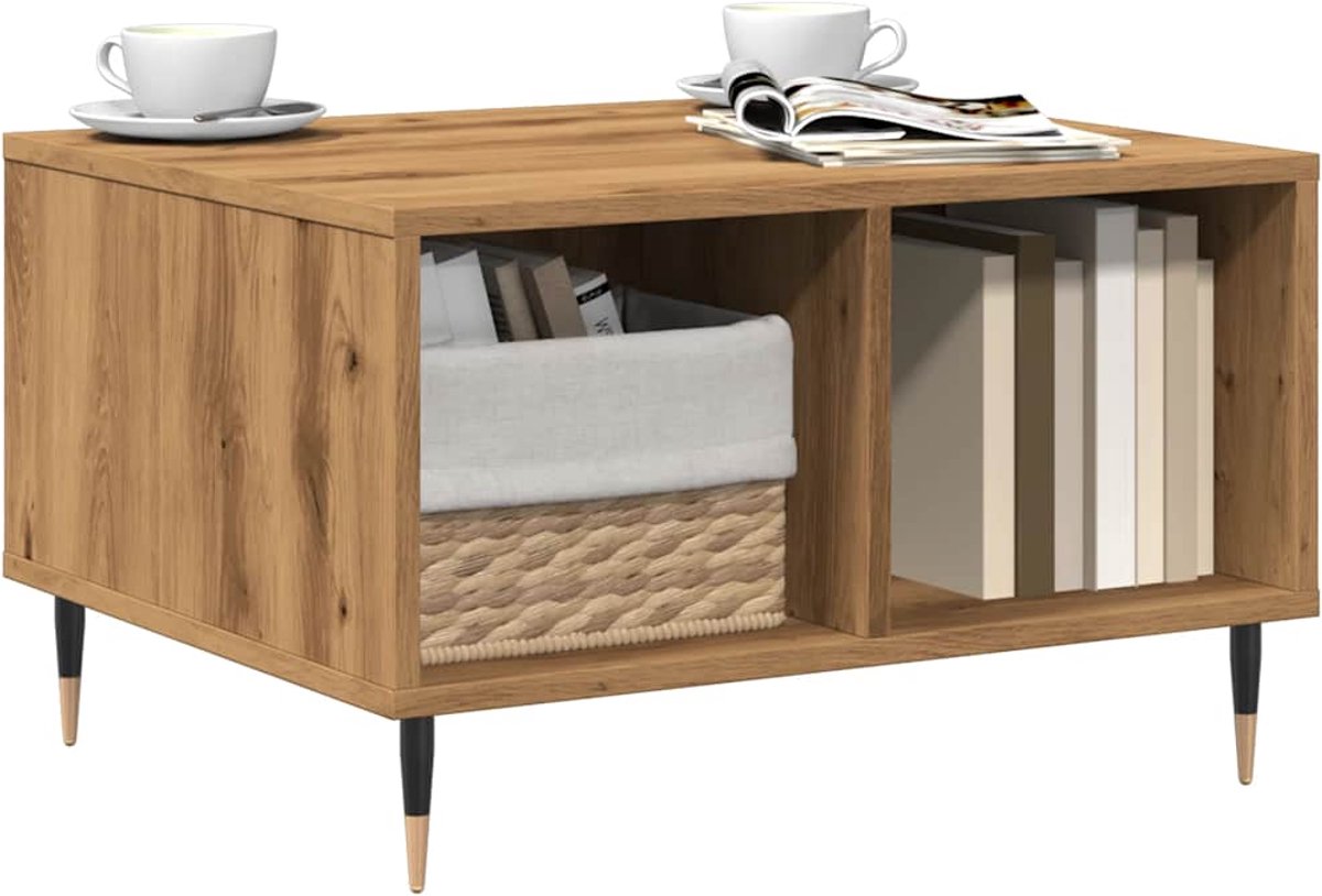 Furniture Limited FIONERA Salontafel 60x50x36 5 cm bewerkt hout artisanaal eikenkleur