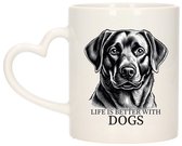 Mug cadeau Bellatio Decorations pour amoureux des chiens - Labrador Retriver - blanc avec oreille en cœur - céramique - 300 ml