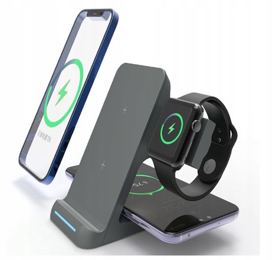 Draadloos Laadstation - Zenwire - Inductieve Oplader - draadloze oplader 3 in 1 inductieve - 15W snellader - Geschikt voor iPhone, Android Smartphones iWatch, AirPods & Samsung Galaxy Buds - GSM Lader - Wireless charger
