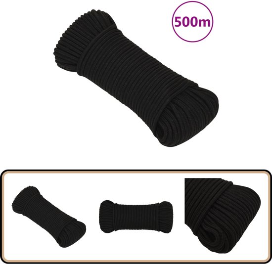 vidaXL Werktouw - 4 mm - 500 m - Polyester - Zwart Werktuigentouw - Tuigenaarde - Polyestertouw - Sterke Touwen - Zware Lasten
